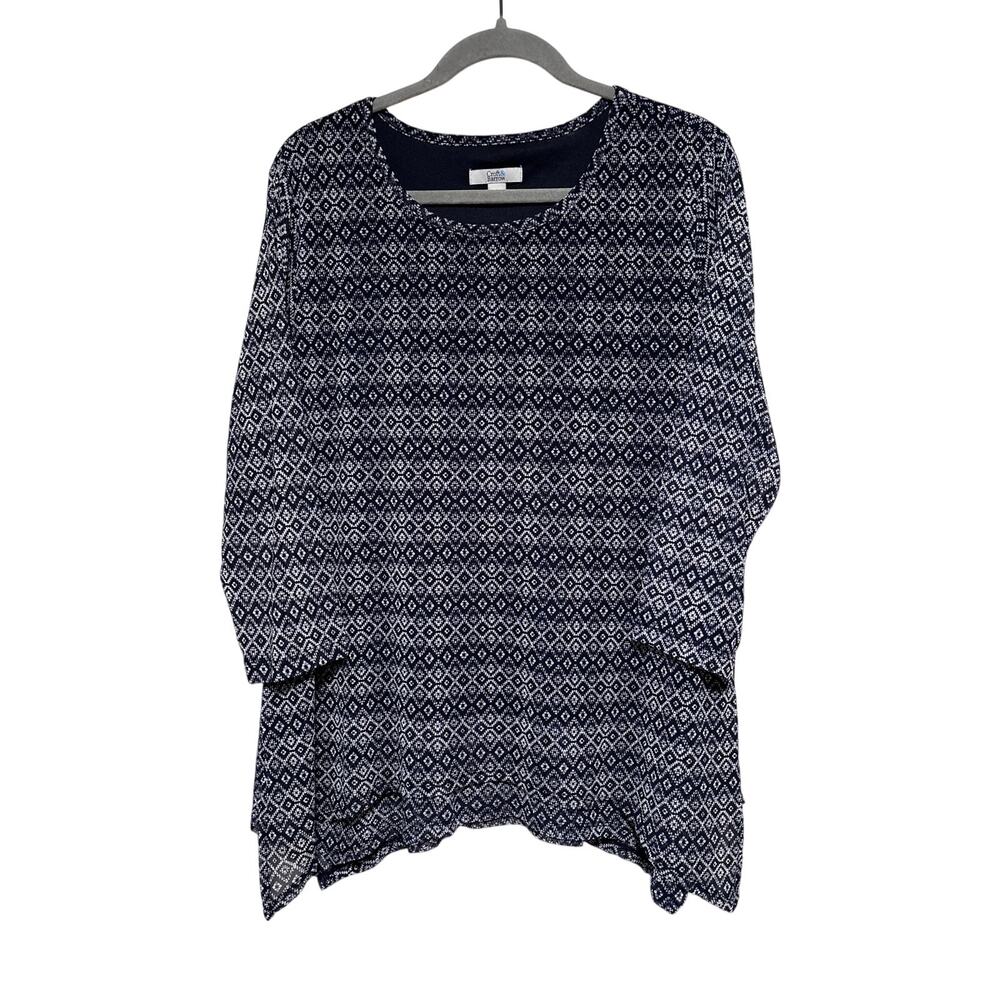 Croft & Barrow Navy Printed 3/4 Sleeve Tunic Large - Picture 2 of 9